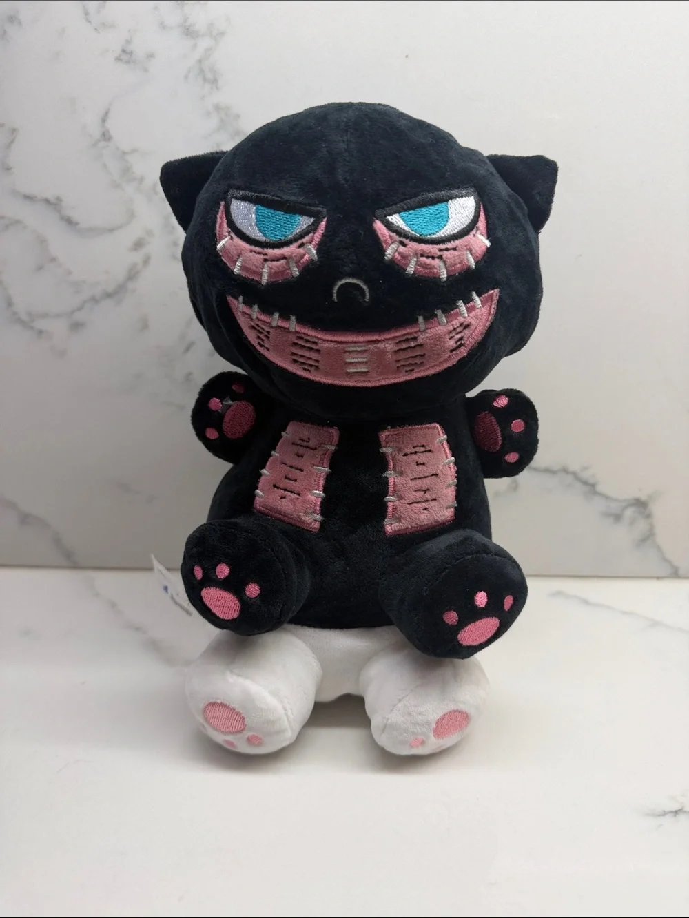 Black Plush Cat Toy with Pink Accents - Soft Pet Plush double stuffed animal